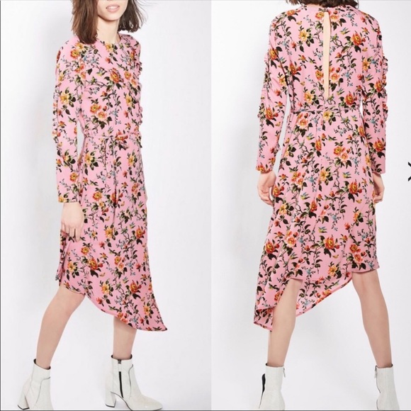 topshop floral ruffle midi dress